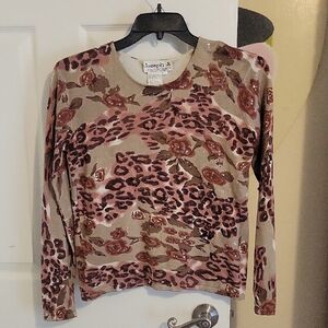 Joseph A SzLg Silk Women's Pink and Brown with bling Patterned Long Sleeve Top